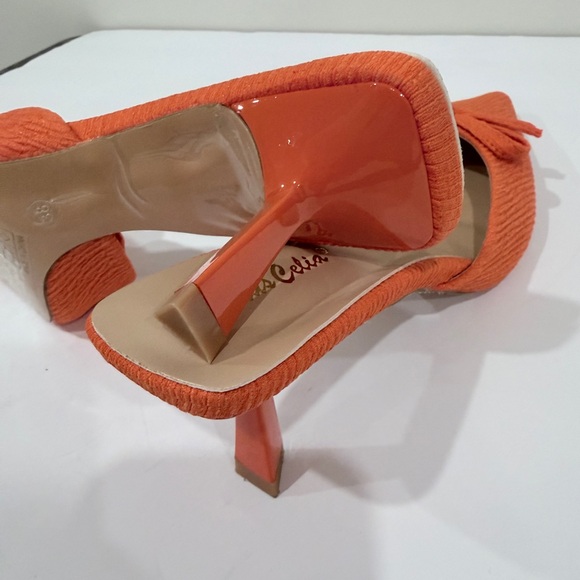 Orange Bow Mules kitten heel size 38 7.5/8 - Picture 6 of 8